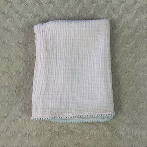 Chick Pea Solid Pink Baby Swaddle Blanket Muslin Gray Pom Pom Edge Trim